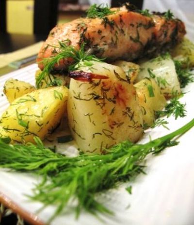 Изображение рецепта ''Семга запеченная с картофелем и укропом''