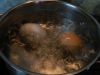 Отварить картофель в мундирах и яйца.  