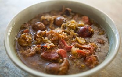 Изображение рецепта Картофель тушеный с мясом и грибами в сметанном соусе