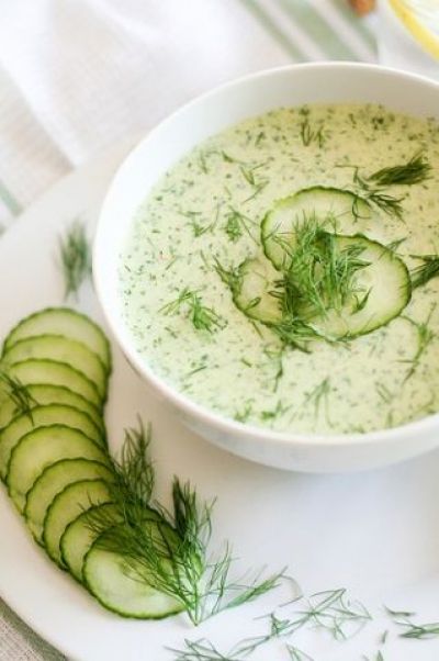 Изображение рецепта ''Холодный суп из огурцов и зелени''
